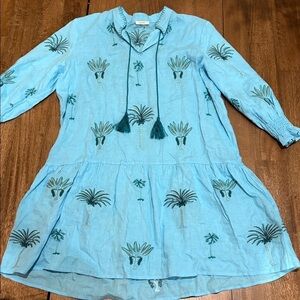 Tyler Boe Nikki dress. Linen embroidered palm trees. L / XL